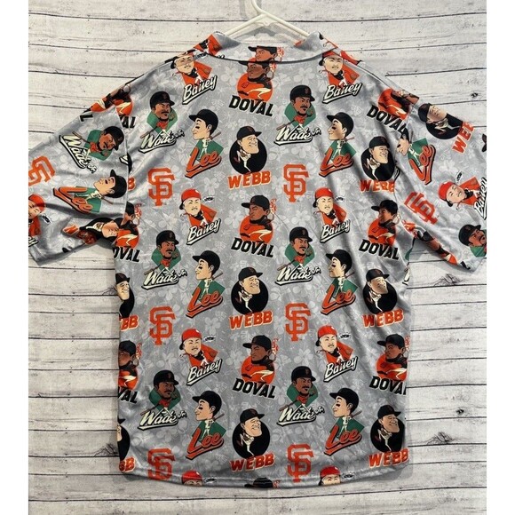 San Francisco Giants Mens Bobblehead Floral Hawaiian Shirt Sz XL Gray Big Head - Picture 12 of 15